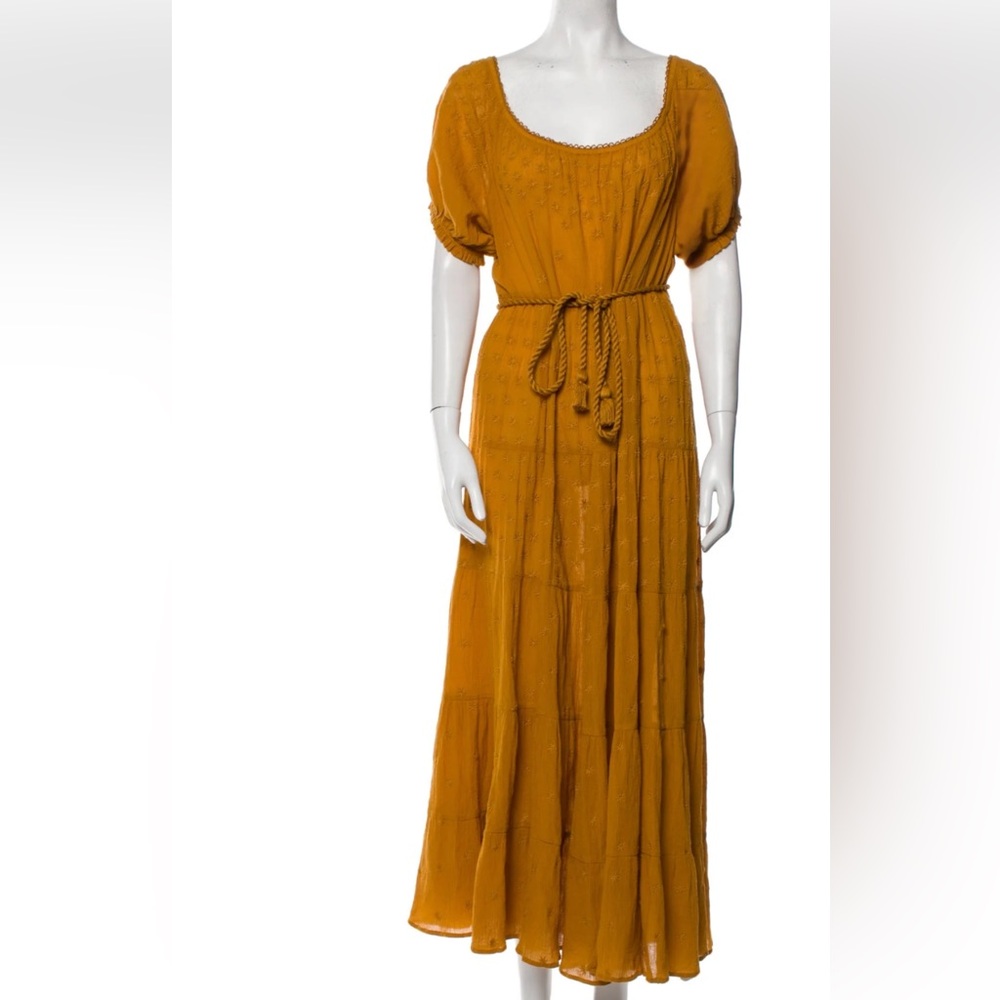 Doen Gold Tie Front Pleated Maxi Dress